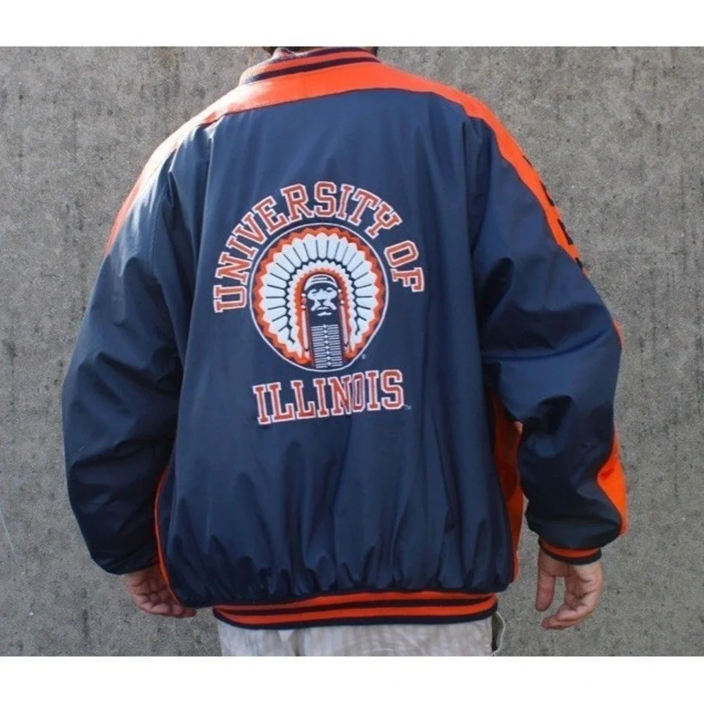 Vintage Steve & Barrys University of Illinois Jacket XXL Blue Orange Bomber
